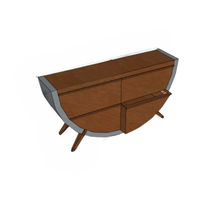 A rendering of a contemporary style drawer with a combination of wooden boxes and polymer concrete.