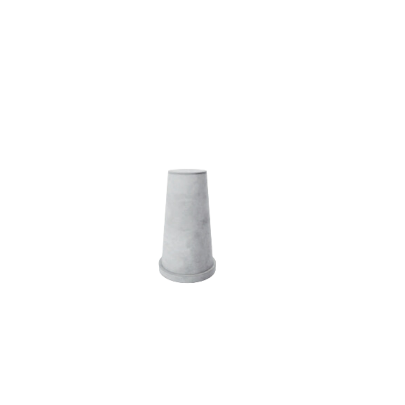 A gray concrete bollard light fixture designed for outdoor use, displayed against a plain background.