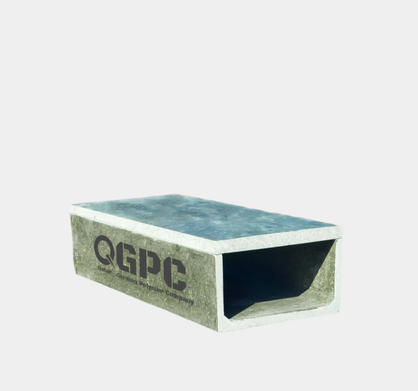 Rectangular concrete block with 'QGPC' branding on a light gray background